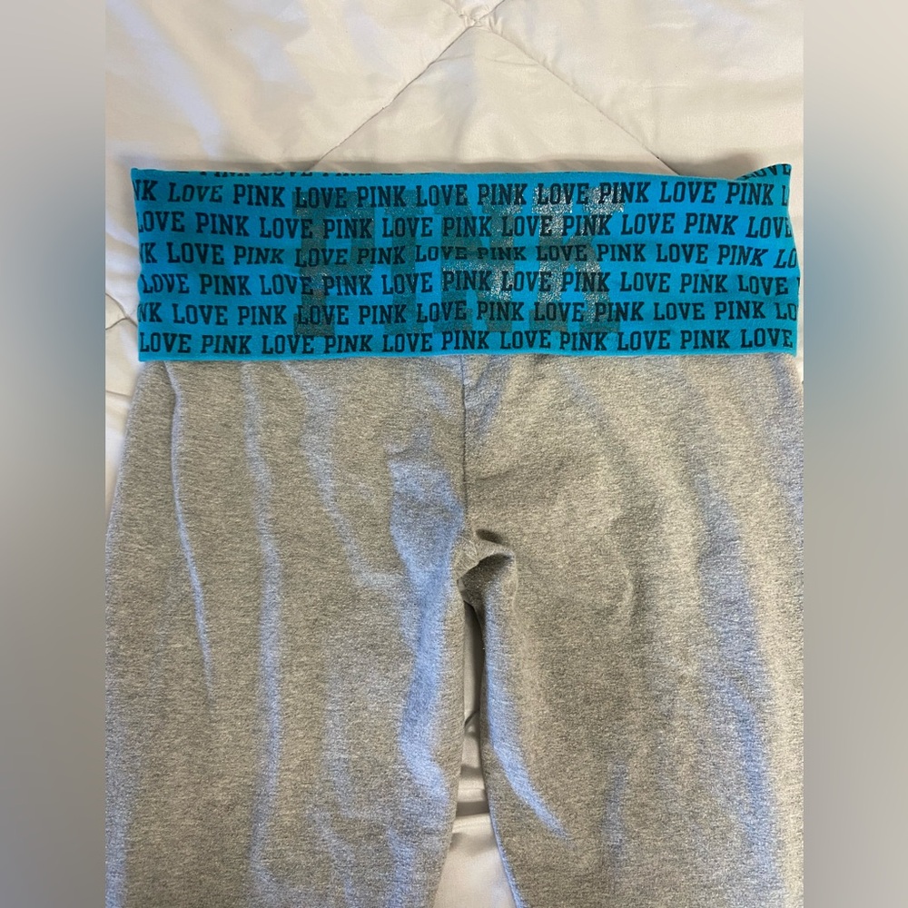 Y2K Victoria secret PINK blue and grey fold over yoga pants leggings
